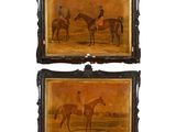 paire de peintures à l'huile anglaises du XIXe siècle représentant des chevaux et des jockeys