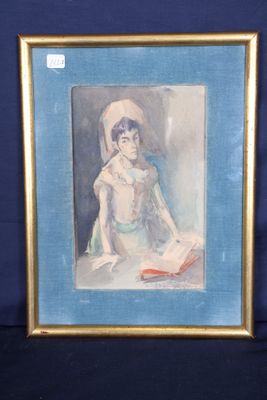 tableau représentant une femme en train de lire un livre, dans un cadre doré