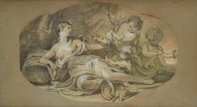 drawing of a group of people sitting on a couch in a room