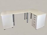 a computer desk with two drawers and a file cabinet