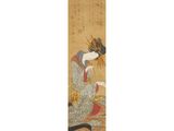 a painting of a woman in a kimono sitting on the ground