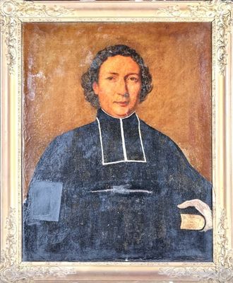 École XIXe. "Portrait d'un abbé", huile sur toile (80 x 64 c…