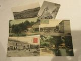 four old postcards of a church, a church, and a river