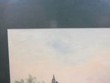 a picture of a painting of a castle in the middle of a field