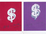 two cards with a drawing of a dollar sign and a drawing of a dollar sign