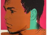 a painting of a man with a mohawk on a pink background