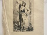 an old picture of a man holding a shovel