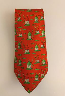 an orange neck tie with windmills and windmills on it