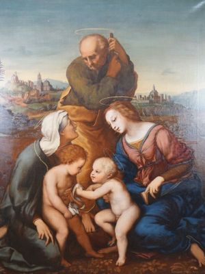 une image représentant un tableau où l'on voit un groupe de personnes avec un bébé