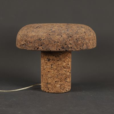a cork mushroom lamp with a cord attached to it