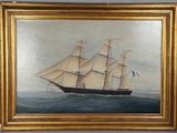 une peinture à l'huile représentant un voilier en pleine mer