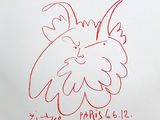 un dessin représentant un chat sur lequel est posée une fleur