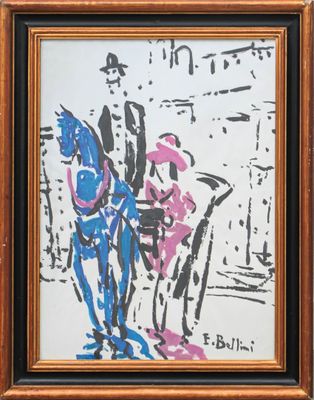 painting of a man riding a horse with a woman on it