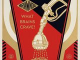 a poster with a brain and a gas pump on it