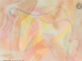 une peinture abstraite représentant une femme vêtue d'une robe jaune et rose