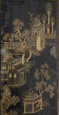 CANTON Panneau de paravent en laque À décor doré maki-e d'un…