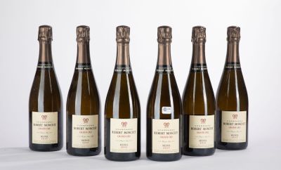 six bouteilles de vin sont alignées sur une surface blanche