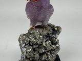 a purple bird sitting on top of a piece of rock