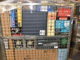 a cart that has many boxes on it in a warehouse