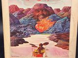 an old album with a picture of a man holding a guitar in front of a mountain