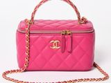 chanel pink quilted leather mini vanity case