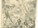 un dessin représentant un groupe d'hommes assis par terre les uns à côté des autres