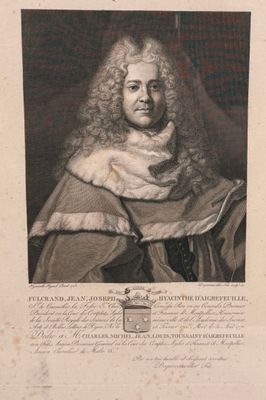 an engraving of a portrait of a man wearing a cloak