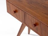 a small wooden table with two drawers on it