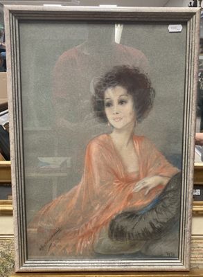 tableau représentant une femme en robe orange, assise sur une chaise
