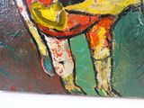 a painting of a man holding a banana in his hand