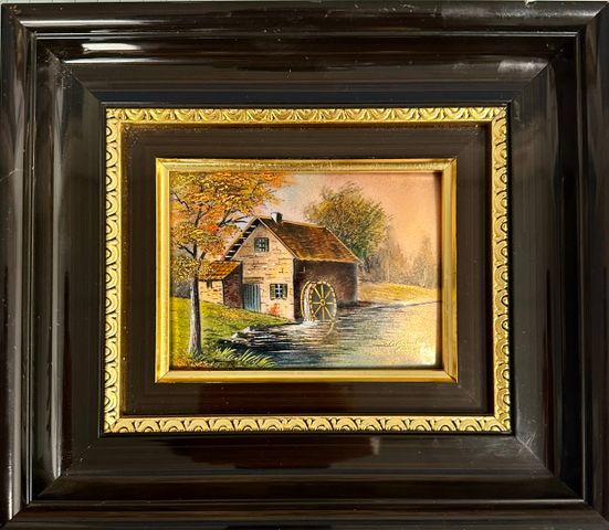 BOUCHAREL. Limoges. Email « Le Moulin ». 8 x 12. Signé