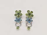 une paire de boucles d'oreilles ornées de fleurs vertes et bleues