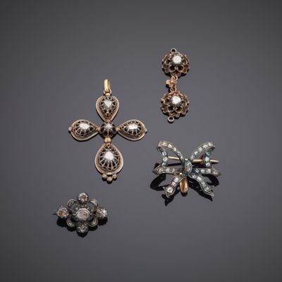 a group of three diamond and pearl brooches