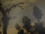 a painting of a man and a woman sitting on a bench in a park