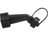 a close up of a black hose on a white background