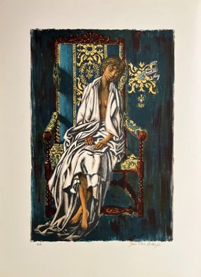 an image of a painting of a woman sitting on a chair