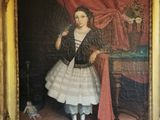 tableau représentant une jeune fille en robe blanche, dans un cadre doré
