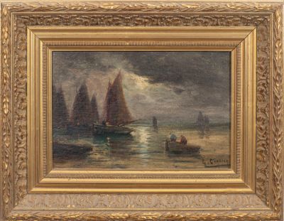 une image d'une peinture de bateaux dans un plan d'eau
