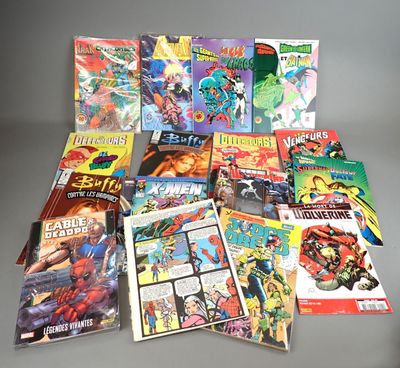 a lot of comic books sitting on a table