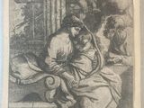 un vieux dessin en noir et blanc représentant une femme assise sur un rebord