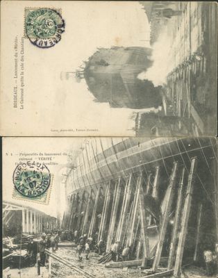 CPA : Lot de 2 cartes - Bordeaux (Gironde) - Préparatifs du lancement 