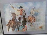 peinture de deux joueurs de polo à cheval jouant au polo par une journée ensoleillée