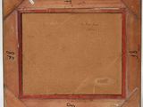 an old picture frame with writing on it and a brown background