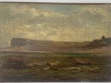 an old painting of a landscape with a castle in the distance
