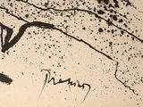 a black and white drawing of a man on a surfboard