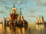une image représentant un tableau où l'on voit un groupe de bateaux sur l'eau