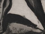 a black and white drawing of a horse laying down