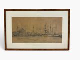 an old picture of three ships in a body of water