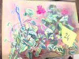 une photo d'un tableau représentant une plante en pot posée sur un chevalet