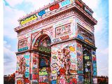 painting of the arc de trio triumph in paris, france